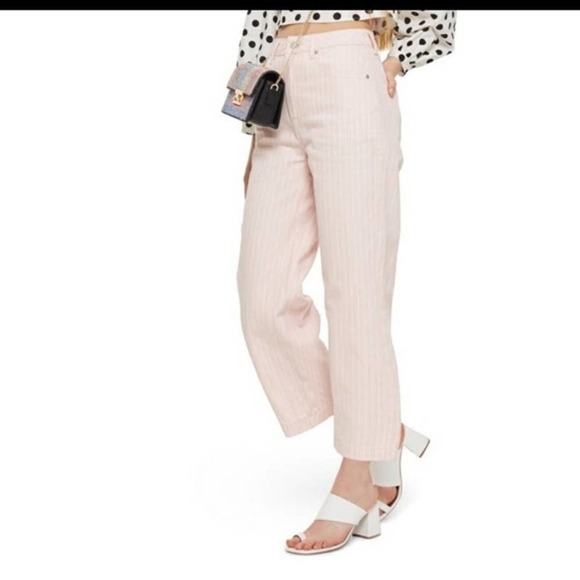 Moto Pink striped Wide Leg Crop Pants size 28 - Picture 1 of 6